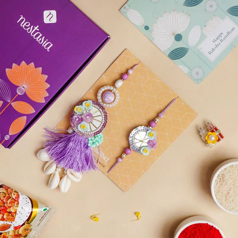 Seashell Accent Rakhi Lumba Set For Couples 1