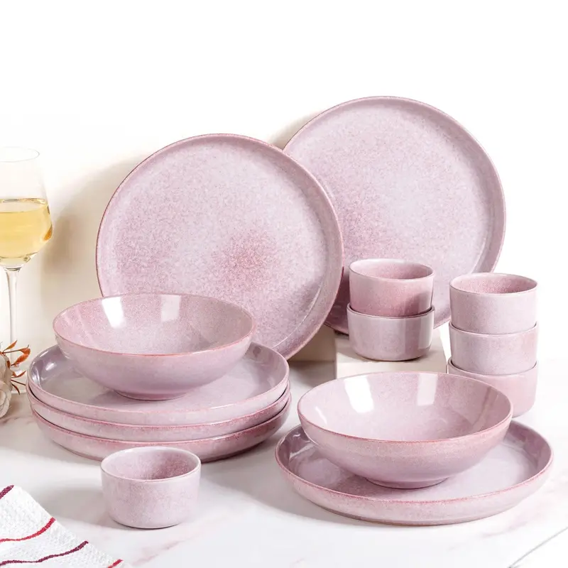 Sera Pink 14-Piece Minimalist Ceramic Dinner Set – Contemporary Tableware For 6 1