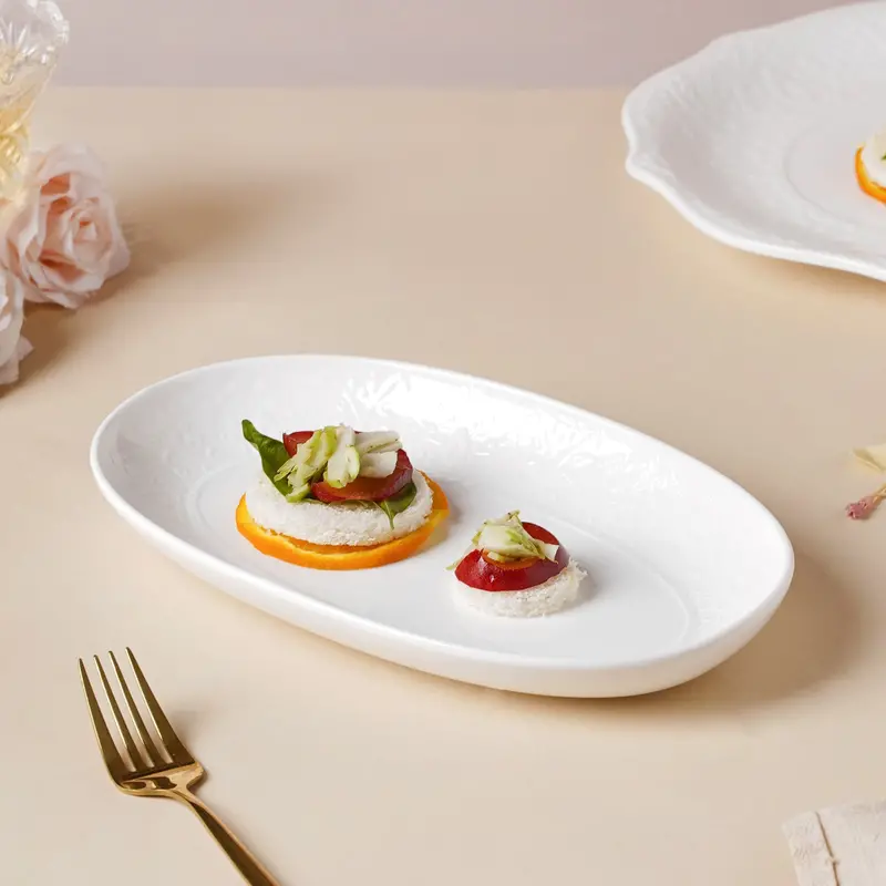 Serena Floral Oval Platter – Snowy White Ceramic 1