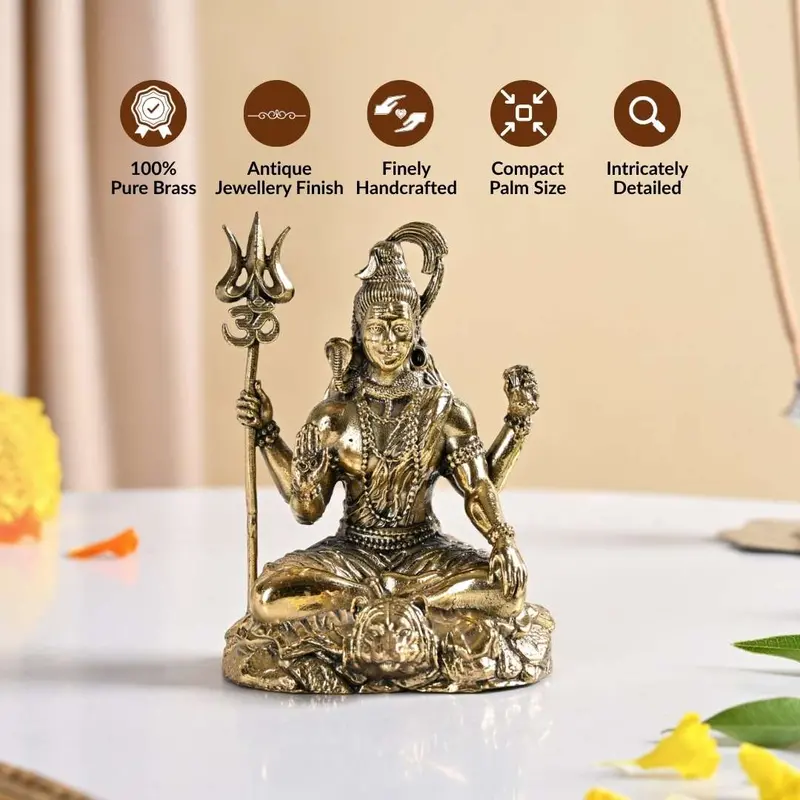 Serene 8Cm Brass Shiva Mahadev Idol – Hand-Polished Pooja Statue In Gift Box 1