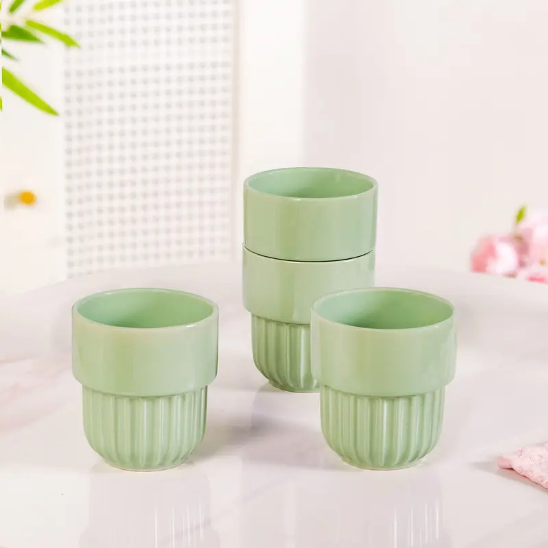 Serene Sage Glazed Stackable Ceramic Cups (4 Pcs, 280Ml) 1