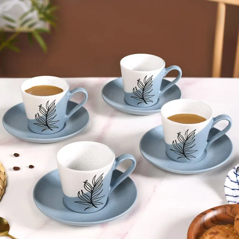 Serene Tropics Blue Ceramic Tea Cup And Saucer Set – Four 225Ml Units 1