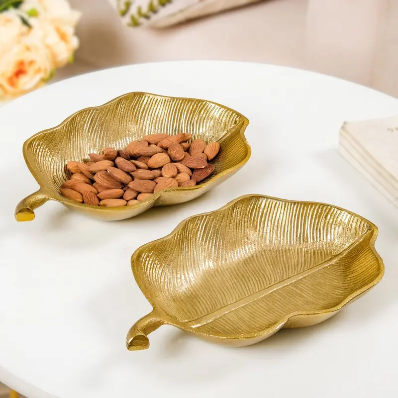 Set Of 2 Gold Metal Leaf Platters – Sophisticated Serving Pair 1