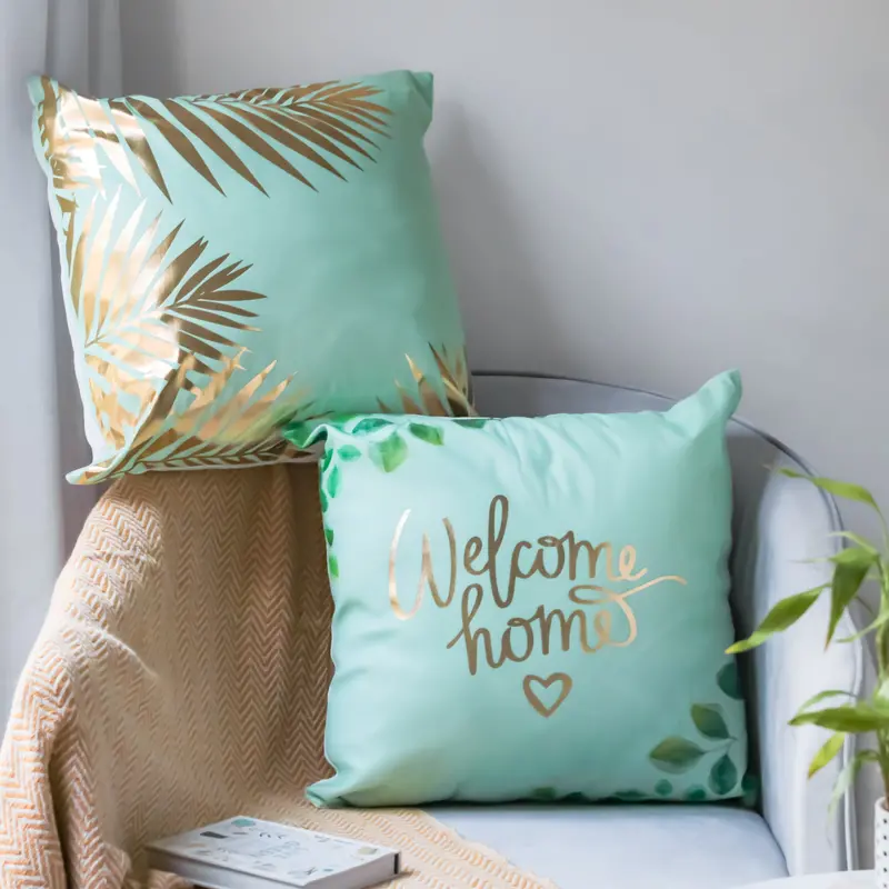 Set Of 2 Mint Green Decorative Cushion Covers 1