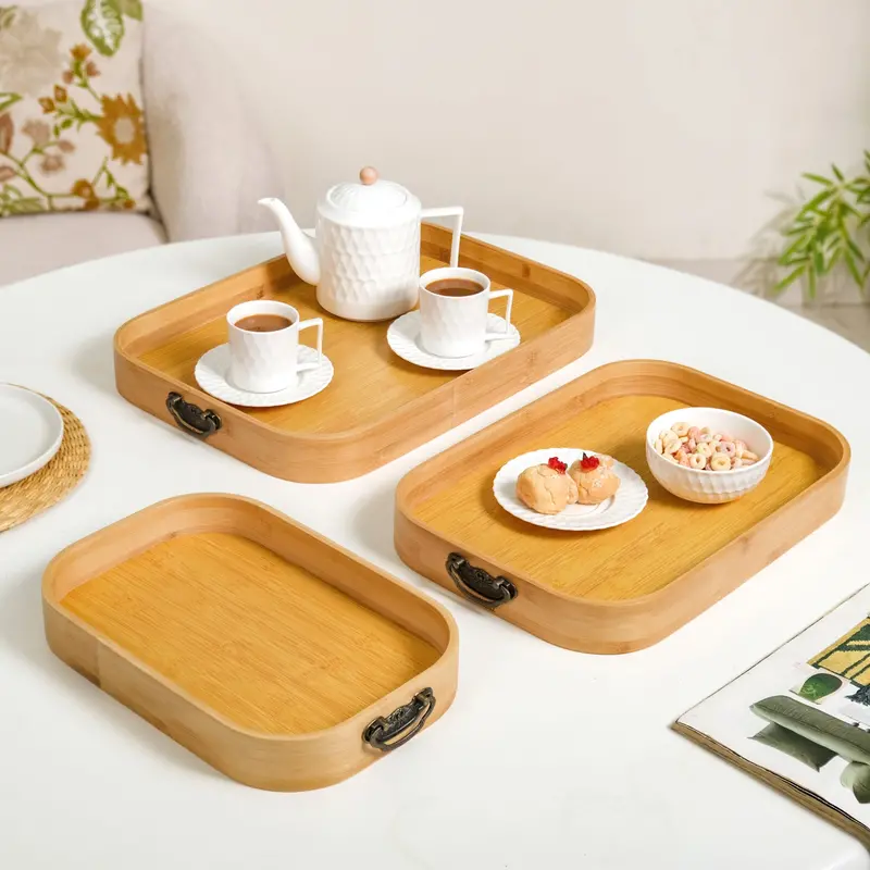 Set Of 3 Bamboo Serving Trays With Integrated Handles 1