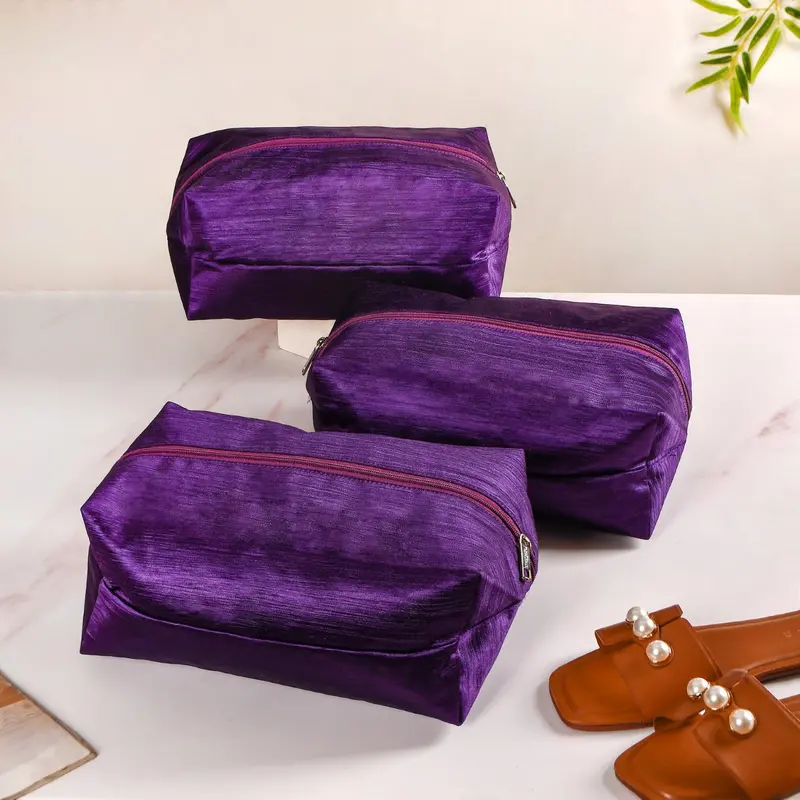 Set Of 3 Large Purple Zippered Shoe Bags For Travel 1