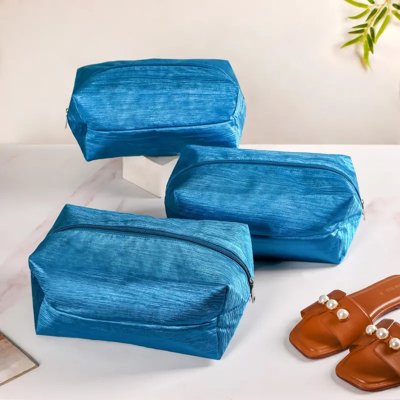 Set Of 3 Large Teal Zippered Shoe Bags For Travel 1