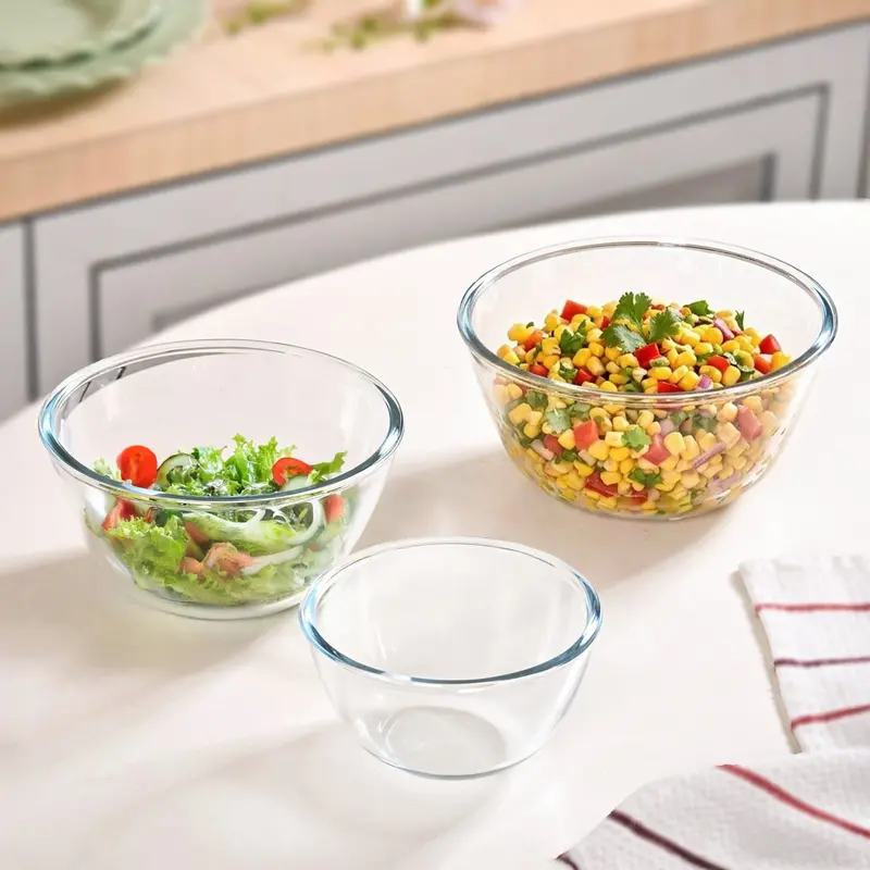 Set Of 3 Microwave-Safe Borosilicate Glass Bowls – Stackable & Heat Resistant 1