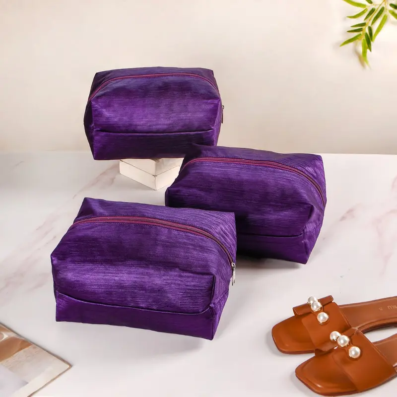 Set Of 3 Small Purple Zippered Travel Shoe Bags 1