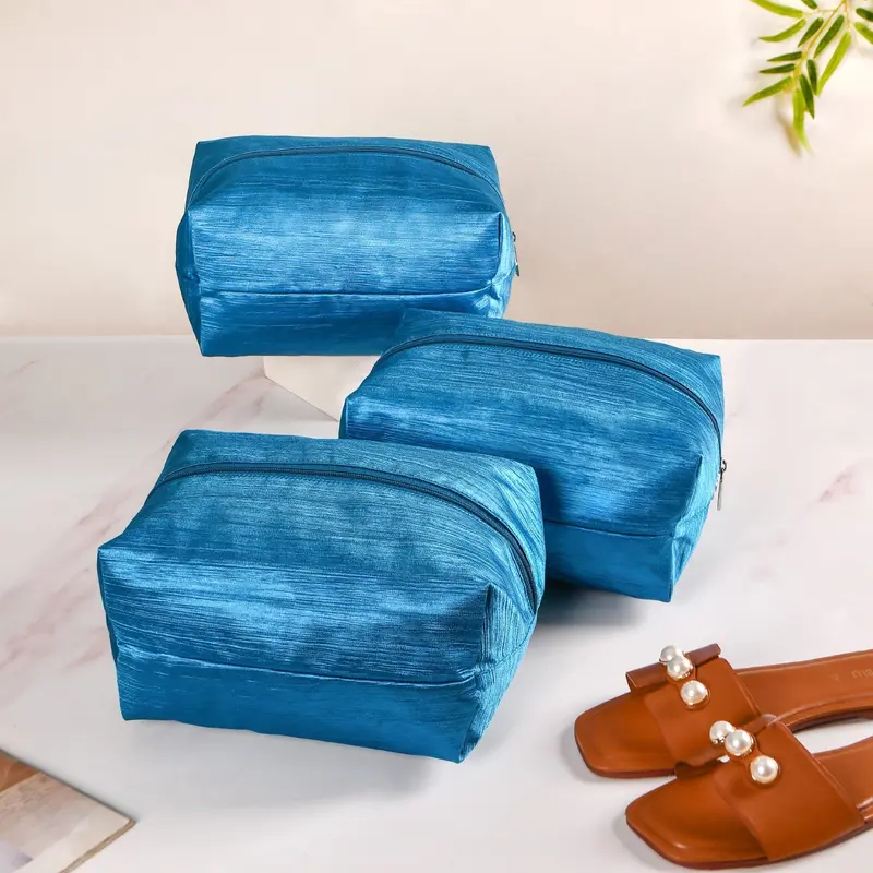 Set Of 3 Small Teal Zippered Travel Shoe Bags 1