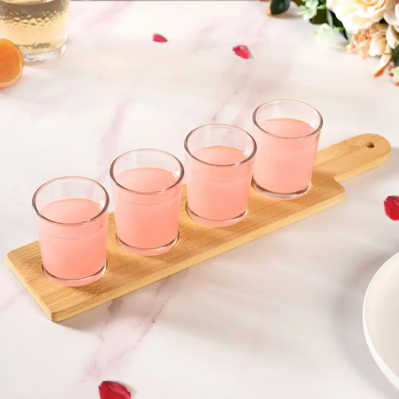 Set Of 4 Artisanal Shot Glasses With Reclaimed Wood Tray – 100Ml Total 1