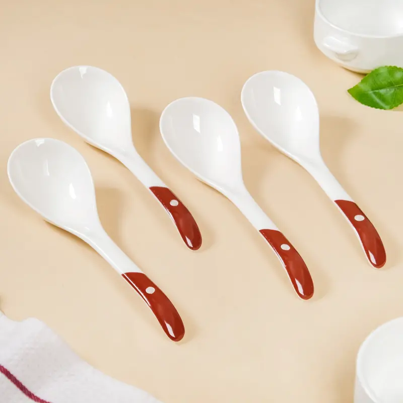 Set Of 4 Ceramic Serving Spoons – White And Earth-Tone Finish 1