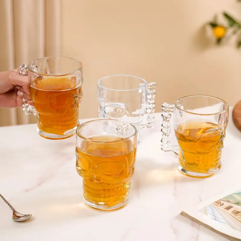Set Of 4 Skull-Themed Ceramic Beer Mugs (500Ml Capacity) 1