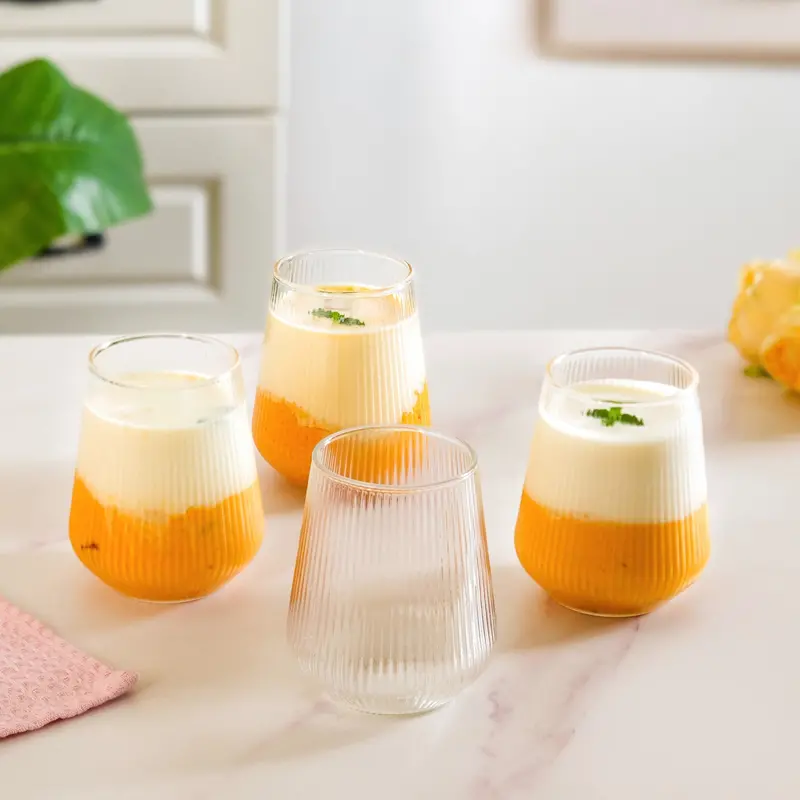 Set Of 4 Textured Ribbed Glass Tumblers – 500Ml Each 1