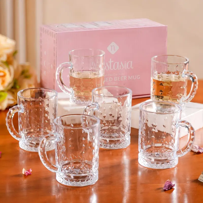 Set Of 6 Diamond-Textured Glass Mugs (200Ml) 1