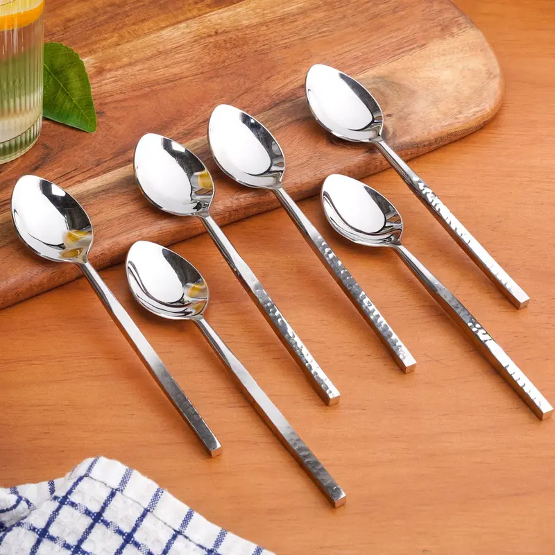 Set Of 6 Hand-Hammered Stainless Steel Spoons 1