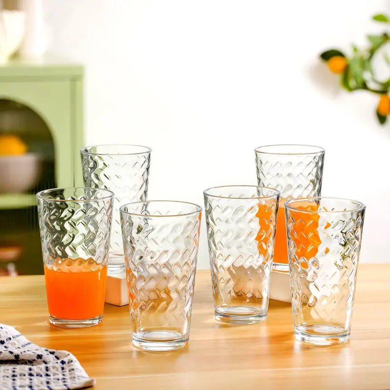 Set Of 6 Textured Tall 450Ml Tumbler Glasses 1