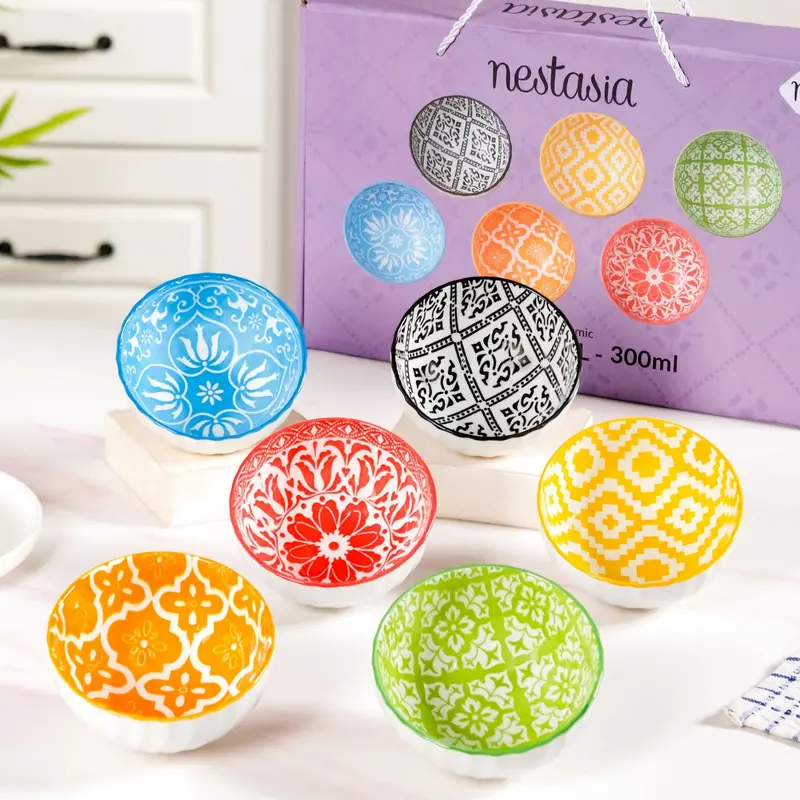Set Of 6 Vibrant Ceramic Soup Bowls – 300Ml Each, Dishwasher Safe 1