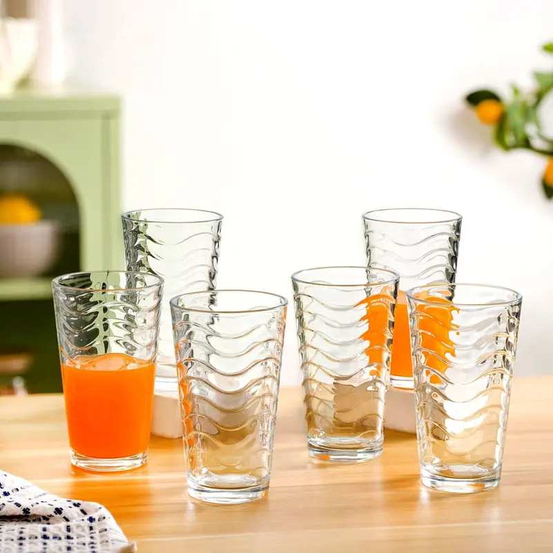 Set Of 6 Wavy-Design 450Ml Tall Tumblers 1