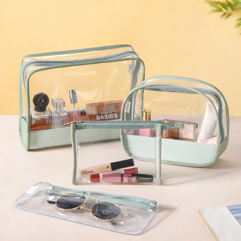Set Of Four Travel Cosmetic Organizers – Mint Green Fabric Pouches 1