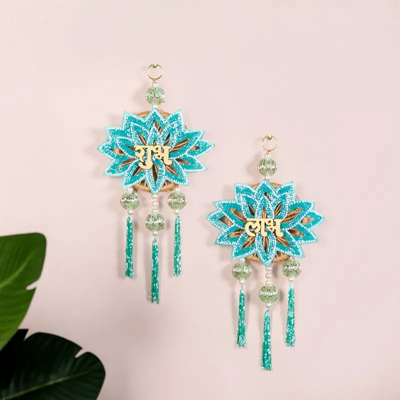 Shubh Labh Auspicious Wall Hanging Pair – Traditional Design 1