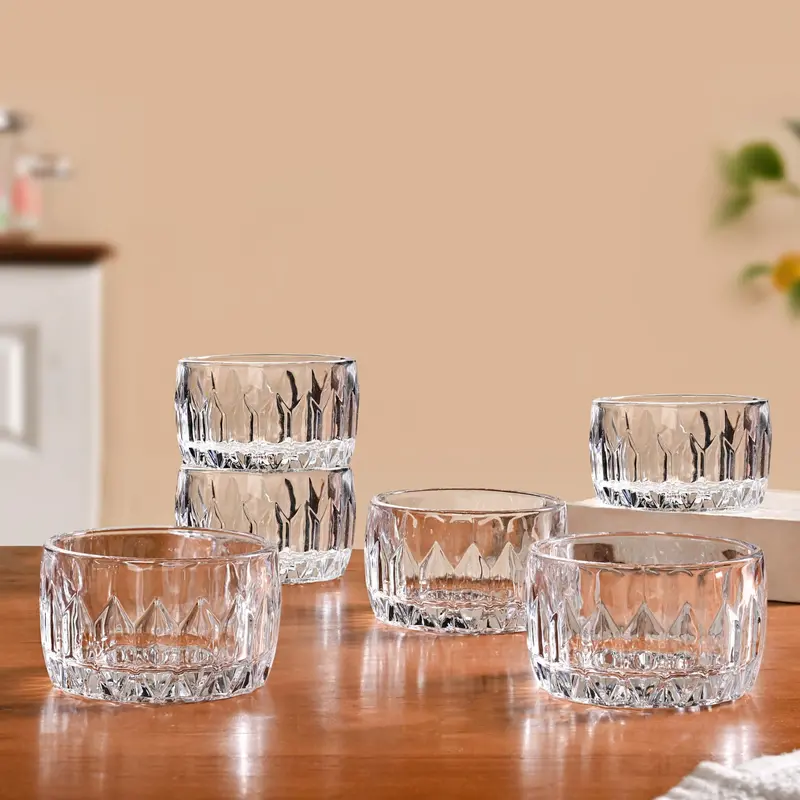 Side-Embossed Ceramic-Style Glass Bowl Set (6 Pcs, 160Ml) 1