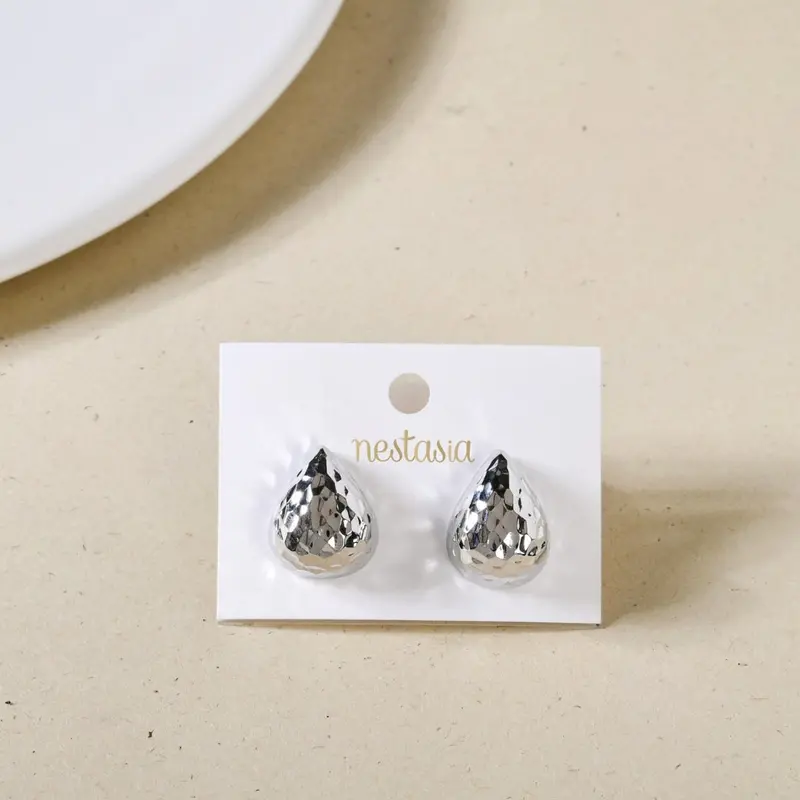 Silver Dew Geometric Stud Earrings – Cool-Tone Structural Design 1