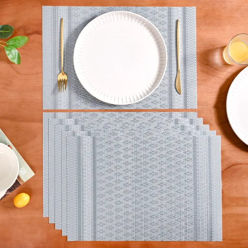 Silver-Edged Placemats – Elegant 6-Pack Table Linen Set 1