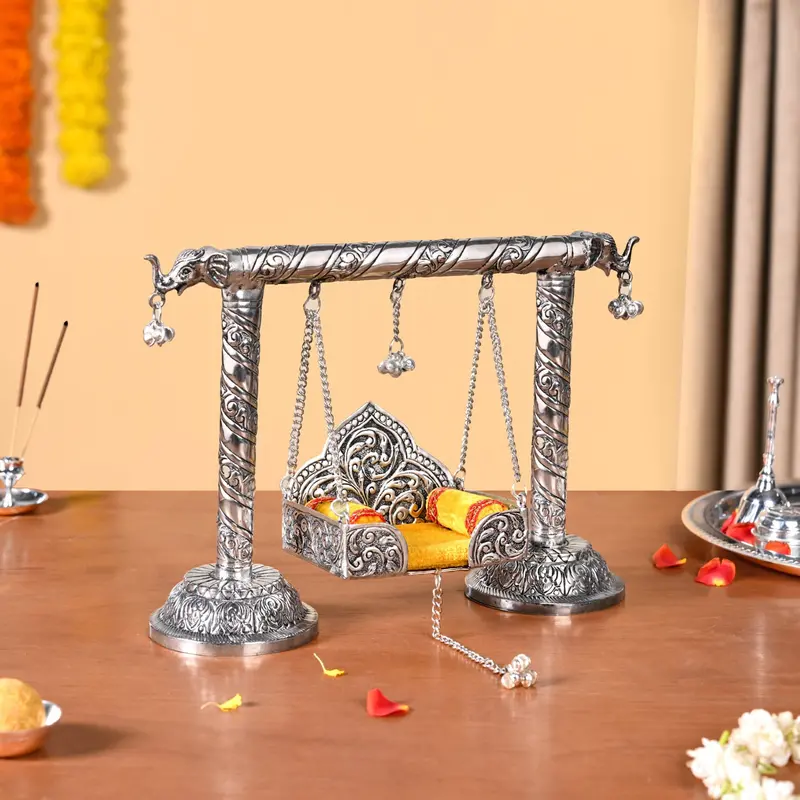 Silver Laddu Gopala Swing (Jhula) For Home Altar 1