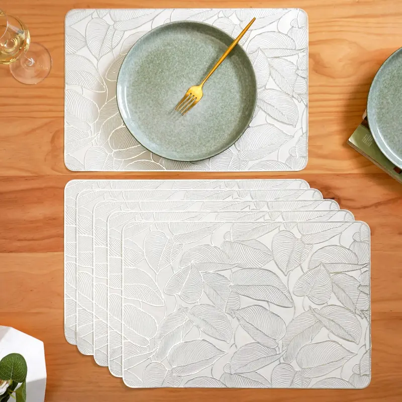 Silver-Lined Leaf Placemat Set – Six Subtle Metallic Dining Mats 1