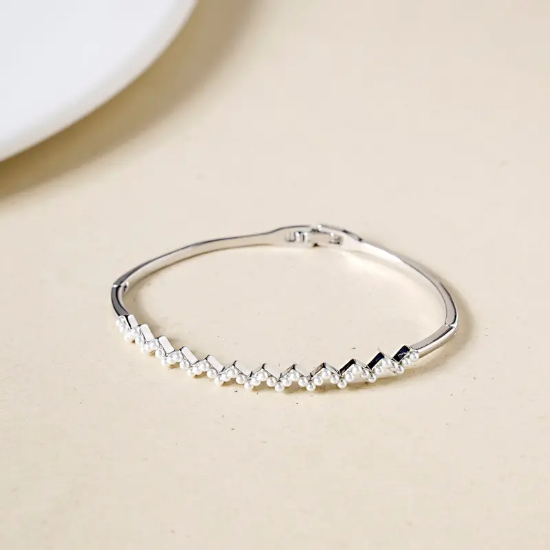 Silver Zigzag Pearl Accent Bracelet 1