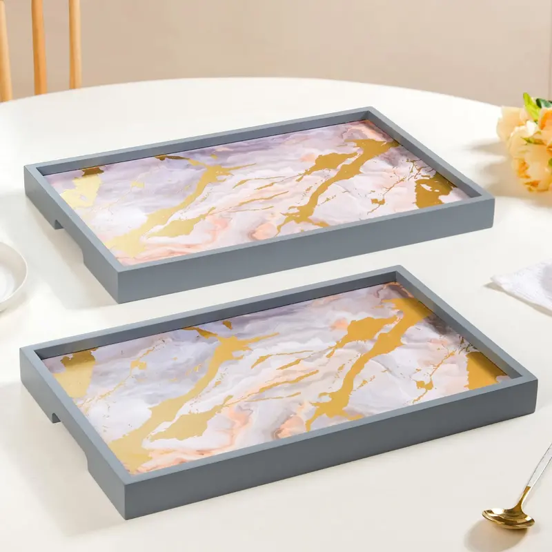 Sky Art Tray Set – 2 Matte Gold Foil-Embellished Trays 1
