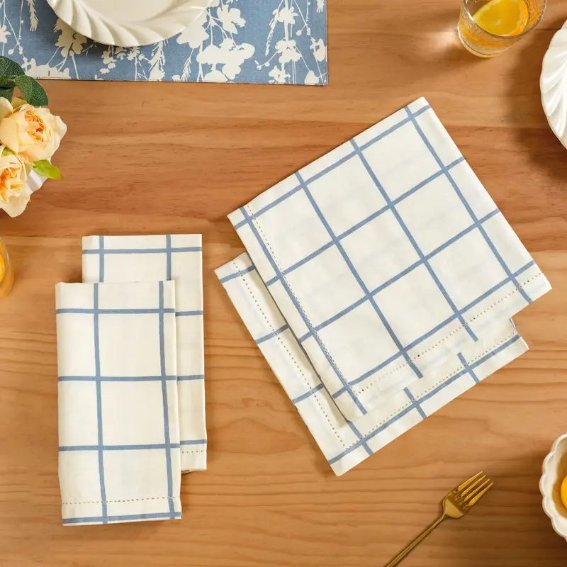 Slate Blue Grid Cotton Napkin Set – 4 Pieces 1