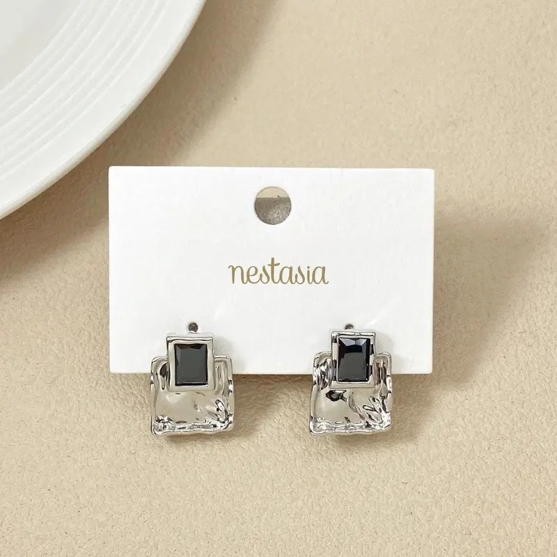 Sleek Textured Silver Drop Earrings 1