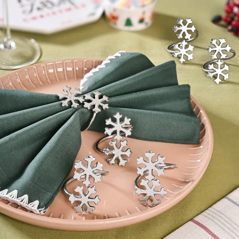 Snowflake-Design Pure Brass Napkin Rings – Silver-Finished Set Of Six 1