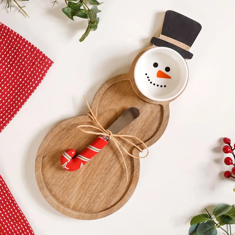 Snowman-Shaped Serving Board With Candy Cane Knife (3-Piece) 1