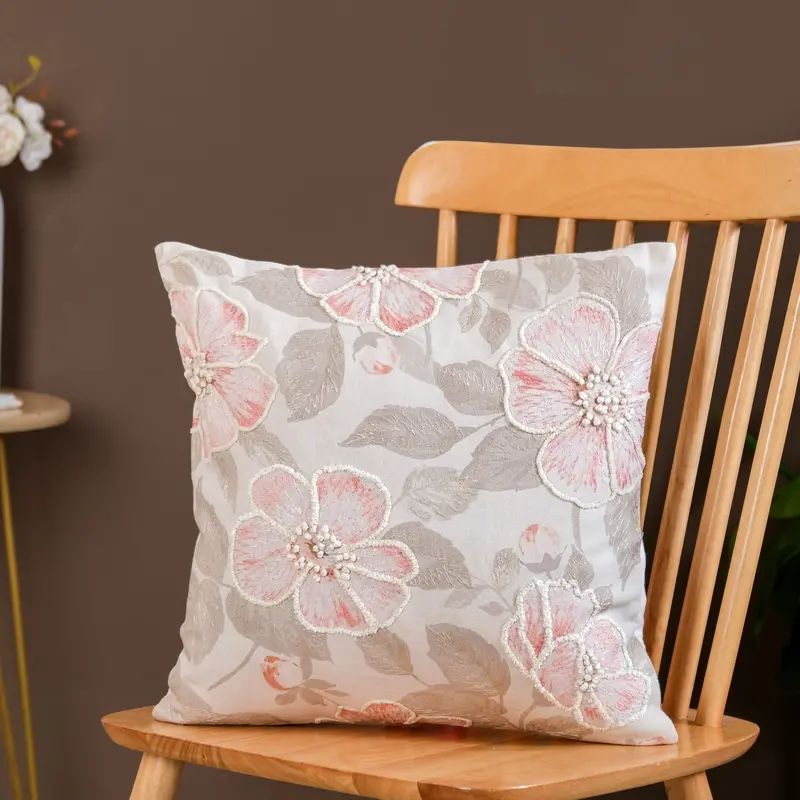 Soft Floralcore-Style Embroidered Cushion Cover – 40X40 Cm 1