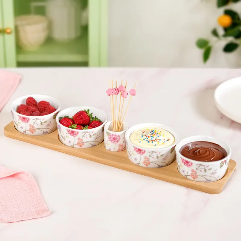 Soft Girl Floral Snack Tray With Integrated Toothpick Holder 1