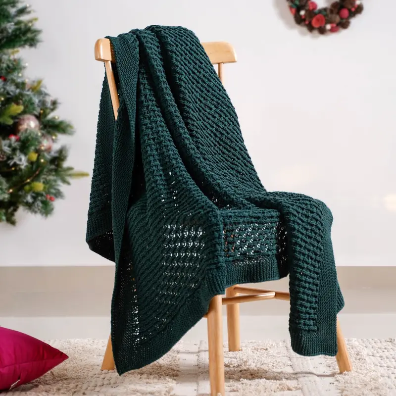 Soft Green Cable-Knit Pure Cotton Throw Blanket 1