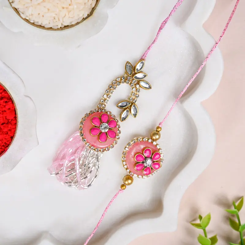 Soft Pink Blush Rakhi And Lumba Pair 1