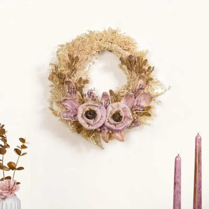Soft Rose Dried Flower Christmas Wreath 1
