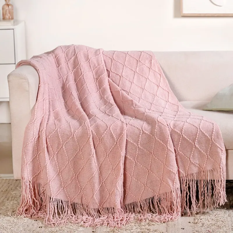 Softgirl Style Pink Knit Sofa Throw 1