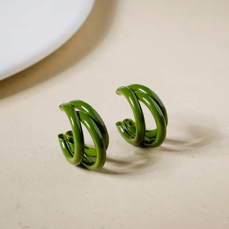 Solid Green Lightweight Hoop Earrings 1