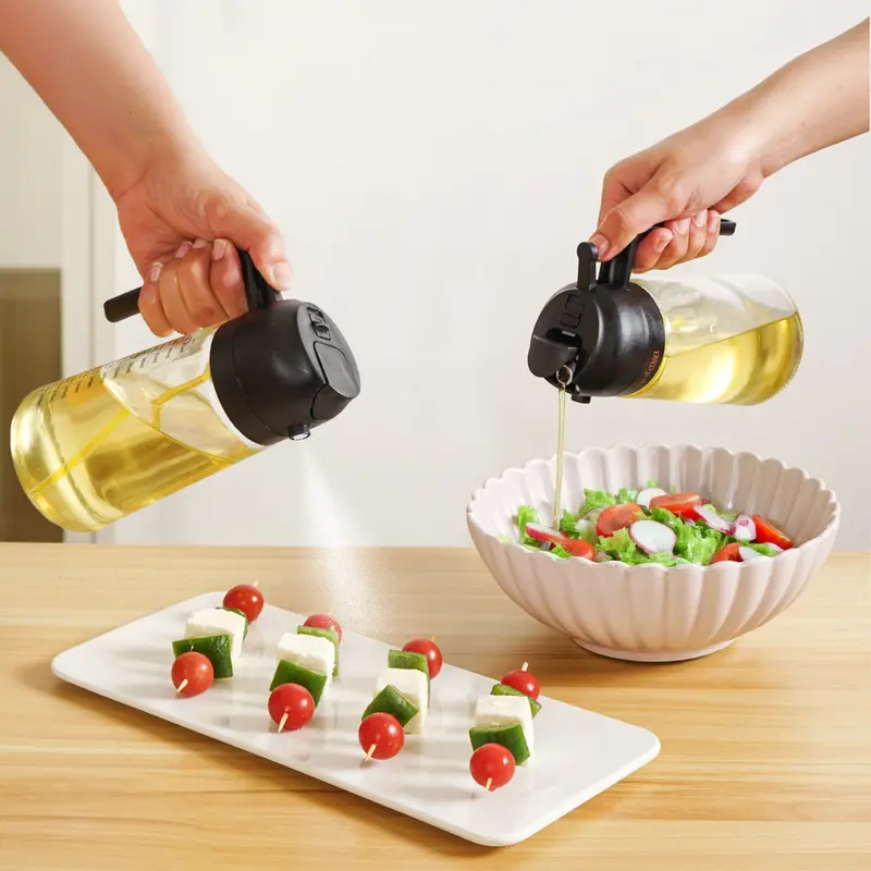 Spray-And-Pour Oil Dispenser Bottle – Matte Black, 470 Ml With Measuring Spoon 1