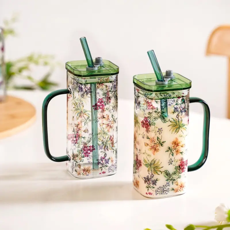 Spring-Inspired Leakproof Borosilicate Travel Sippers – Set Of 2 With Straw (365Ml) 1