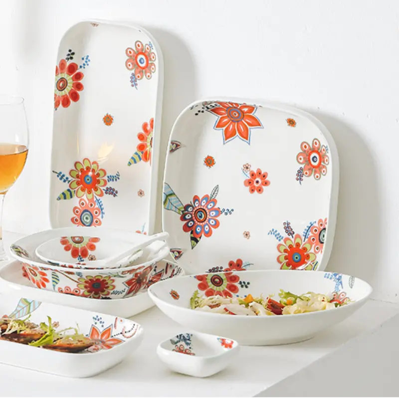 Square Deep Floral Ceramic Plate 1
