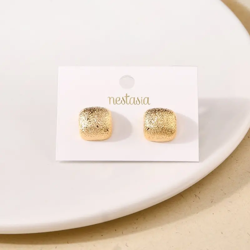 Square Fold Geometric Stud Earrings – Gold 1