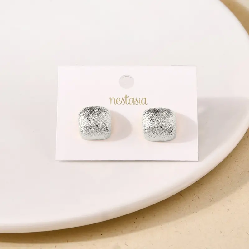 Square Fold Geometric Stud Earrings – Silver 1