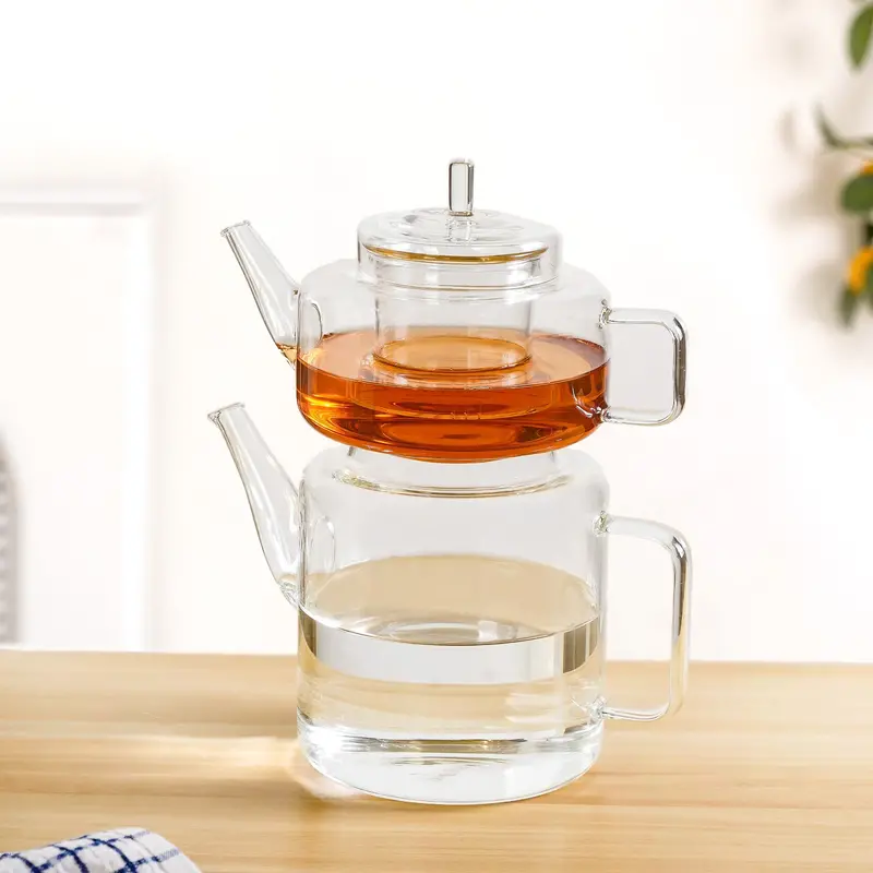 Stackable Dual-Chamber Tea Pot Set – 2-Piece With Built-In Infusers 1