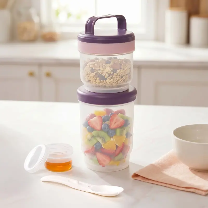 Stacko Salad Carrier With Dressing Cup & Spoon – Purple, 1020 Ml Compact Design 1